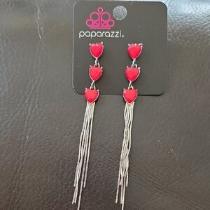 Paparazzi Deep Pink Heart Drop Earrings with Silver Tassels